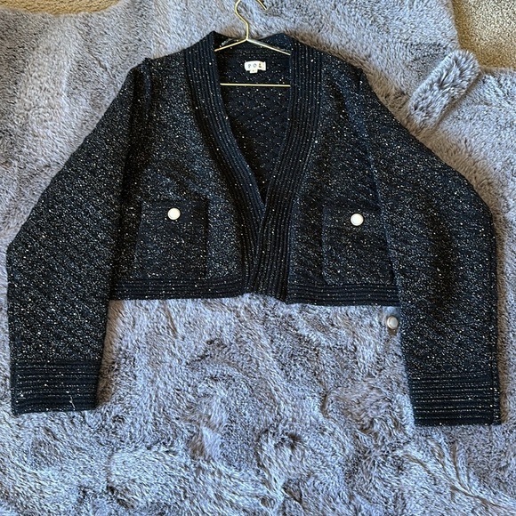 POL NWOT Metallic cable knit oversized cropped open front Cardigan size Large - Picture 1 of 15